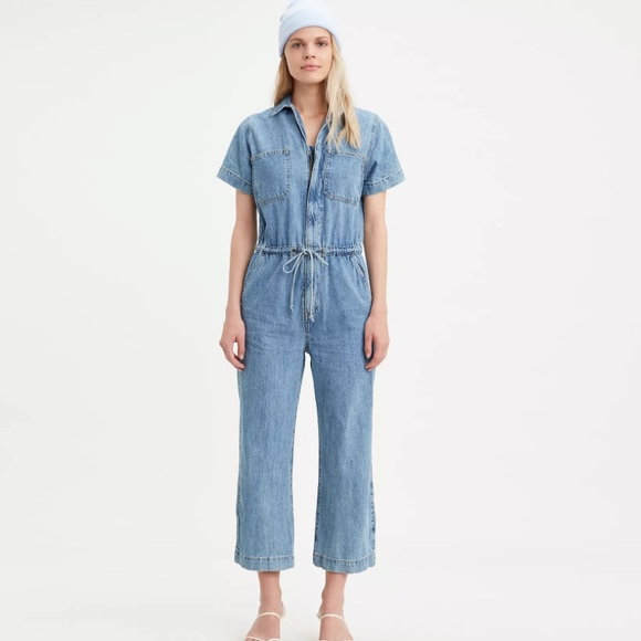Levi's Pants - Anthropologie Levi’s Utility Overalls Wide Leg Jumpsuit Blue Jean Denim New